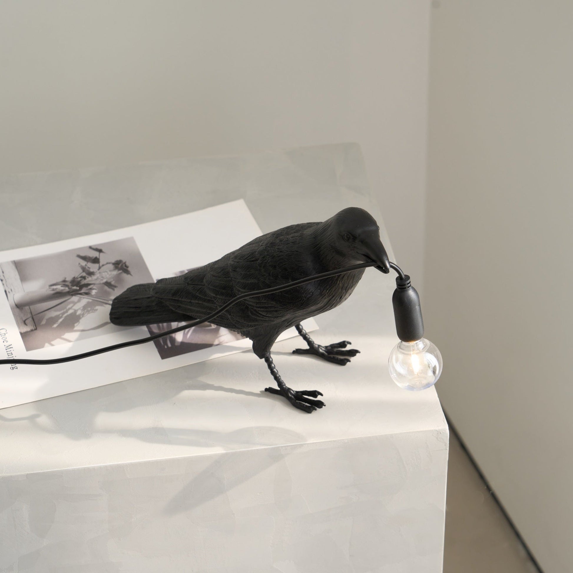 Resin Table Lamp with Raven Design for Living Room, Bedroom, and Office Decor