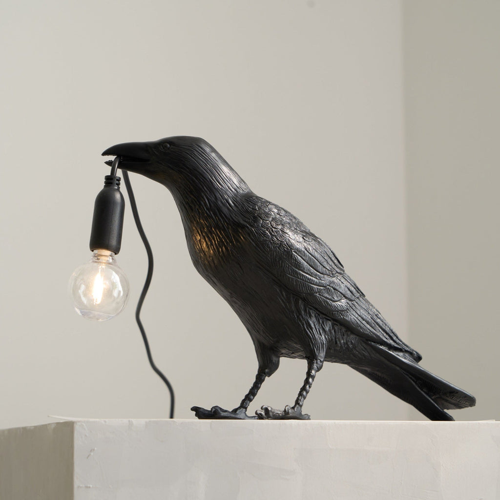 Resin Table Lamp with Raven Design for Living Room, Bedroom, and Office Decor