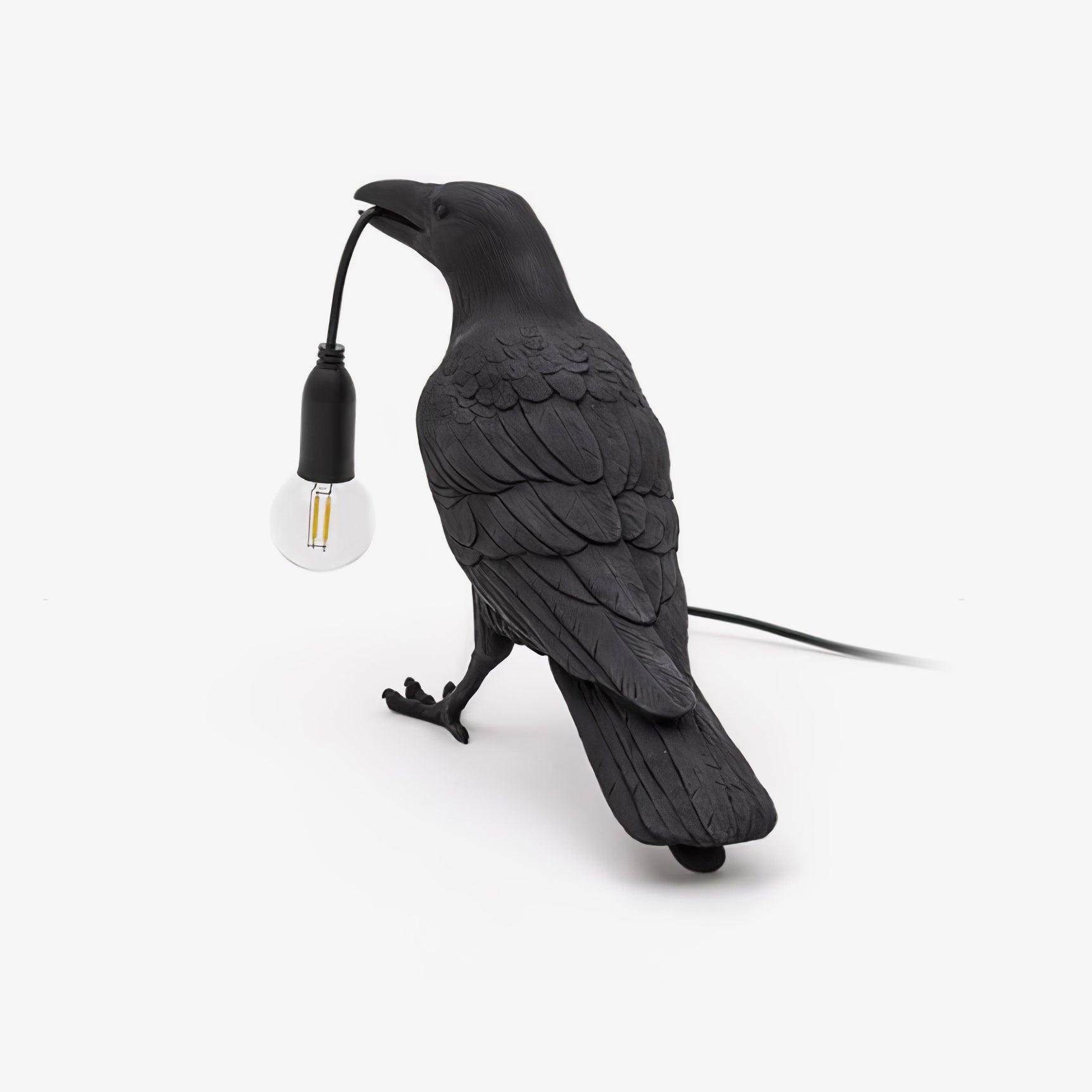Resin Table Lamp with Raven Design for Living Room, Bedroom, and Office Decor