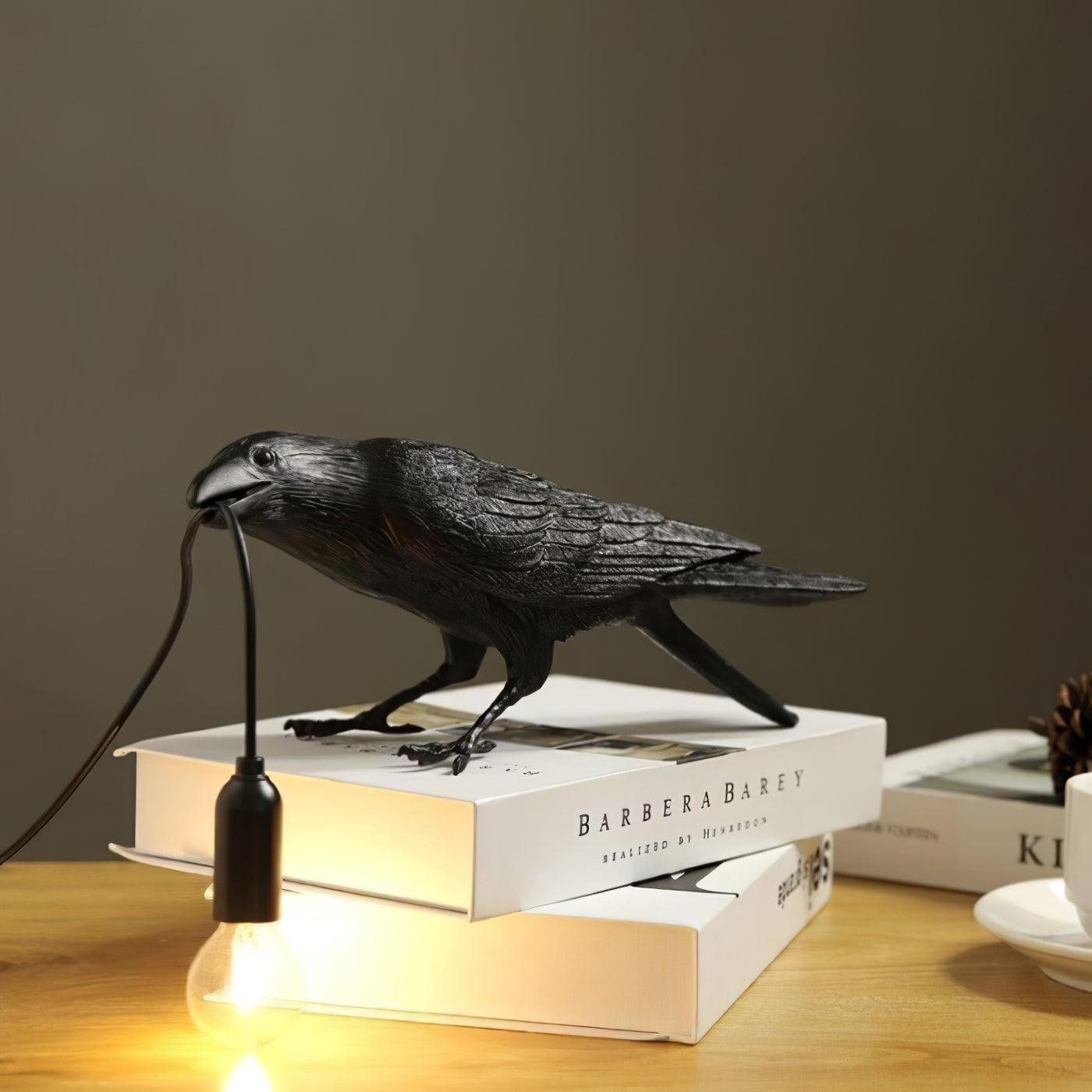 Resin Table Lamp with Raven Design for Living Room, Bedroom, and Office Decor