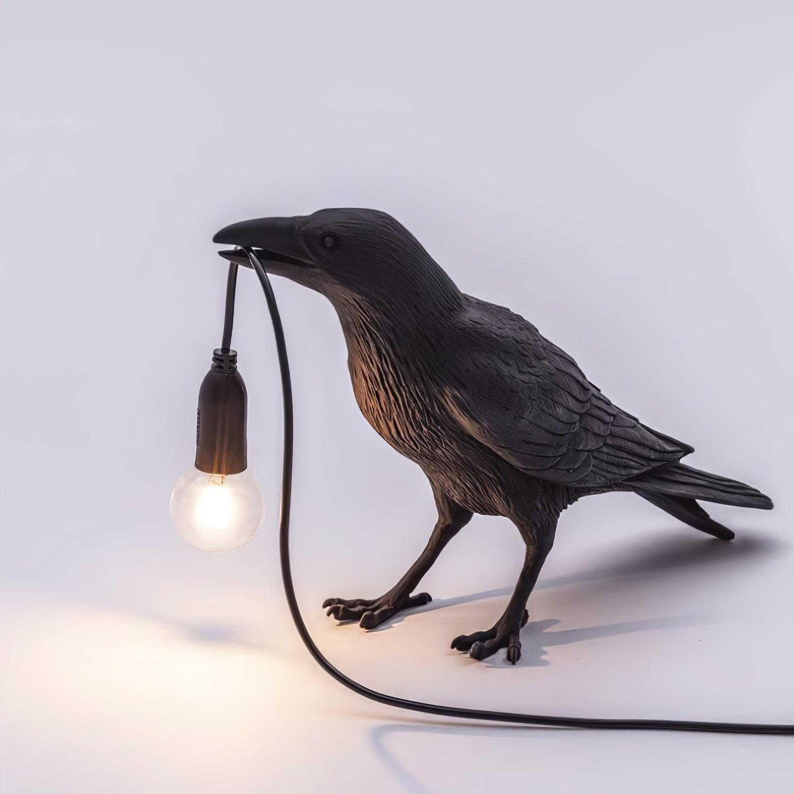 Resin Table Lamp with Raven Design for Living Room, Bedroom, and Office Decor