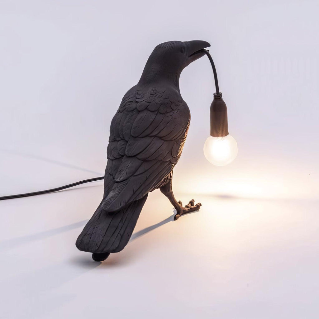 Resin Table Lamp with Raven Design for Living Room, Bedroom, and Office Decor