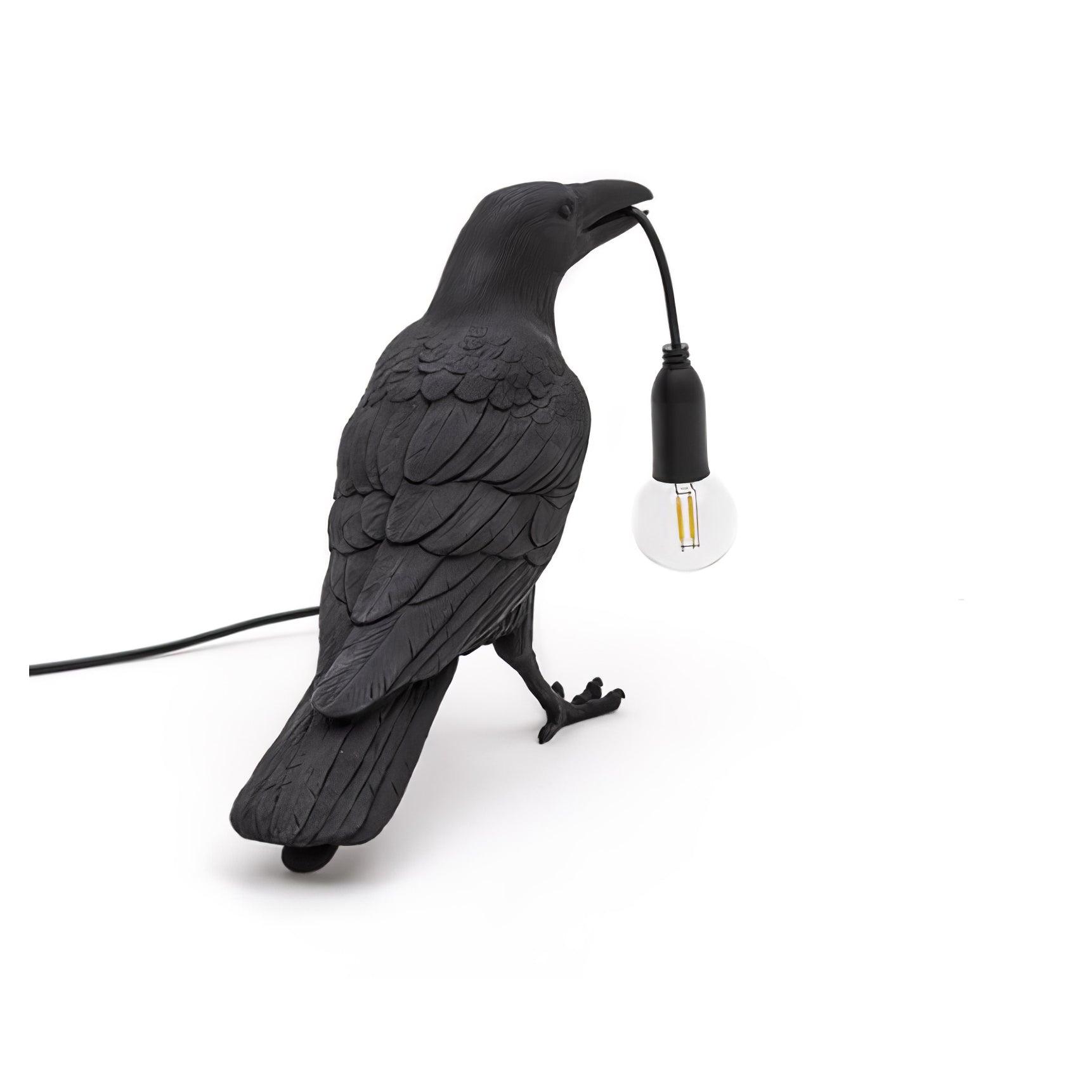 Resin Table Lamp with Raven Design for Living Room, Bedroom, and Office Decor