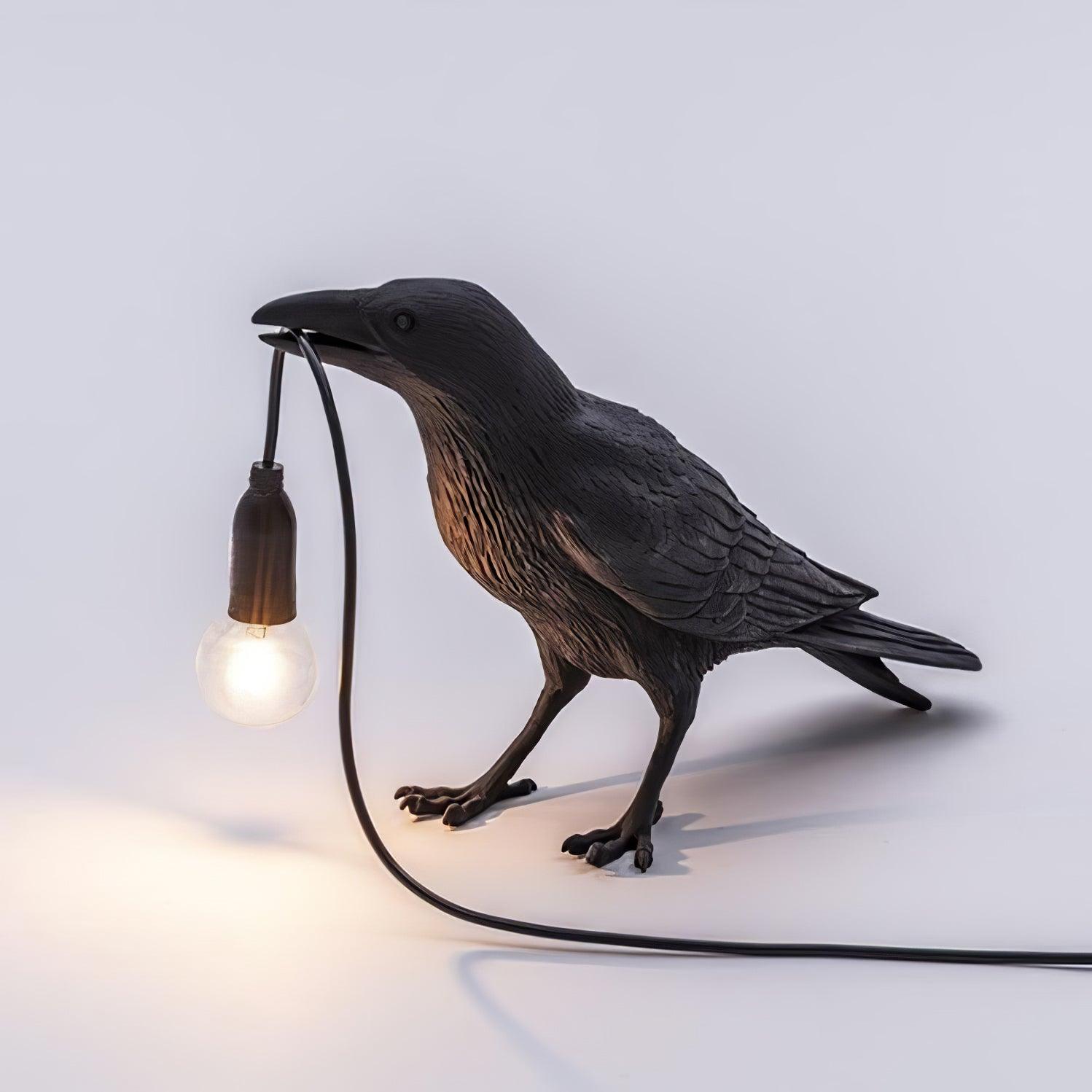 Resin Table Lamp with Raven Design for Living Room, Bedroom, and Office Decor