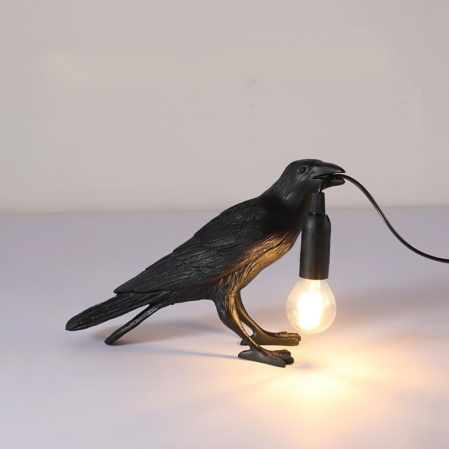 Resin Table Lamp with Raven Design for Living Room, Bedroom, and Office Decor
