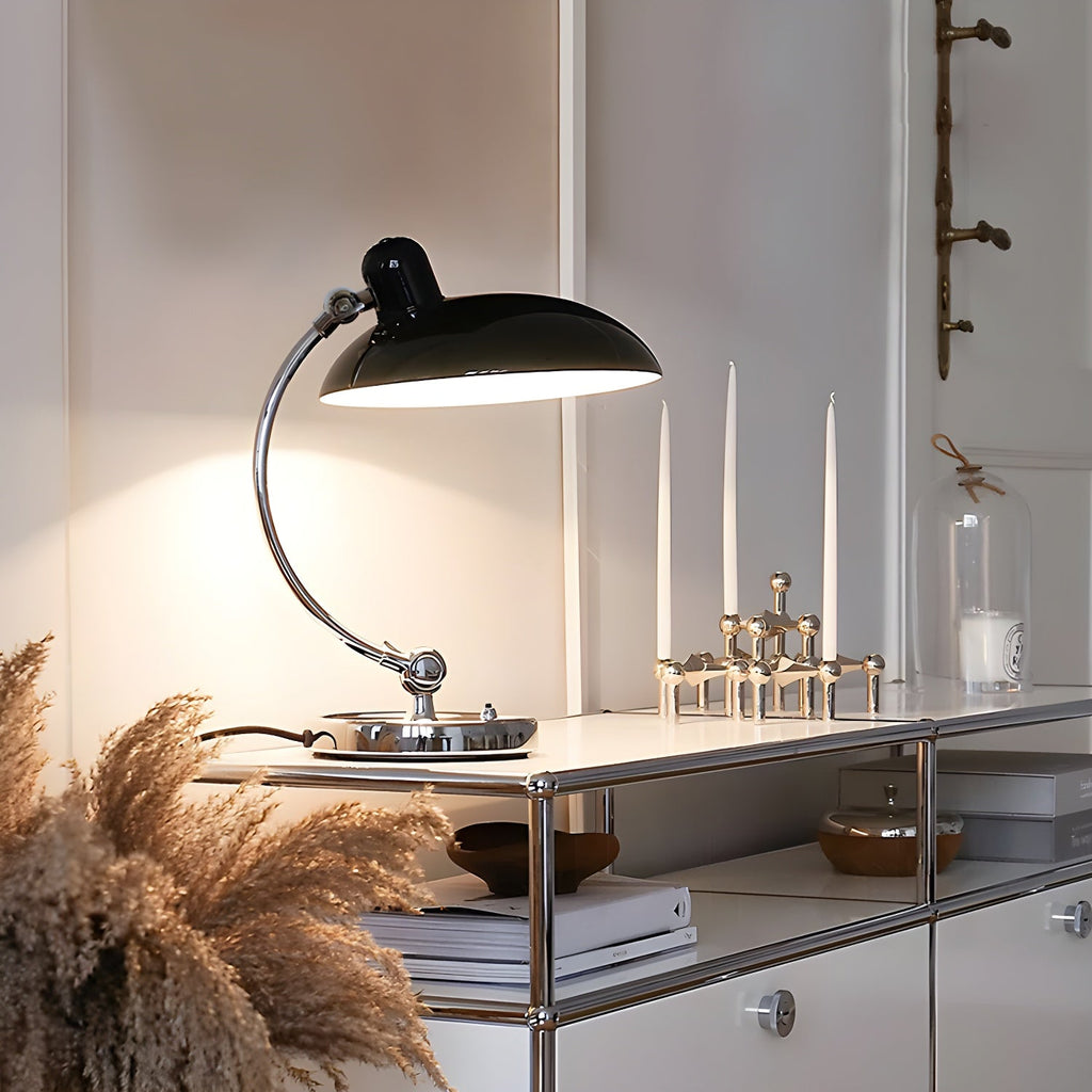 Retro Curve Desk Lamp | Frosted Glass Shade, Metal Stem & Ideal for Indoor Use