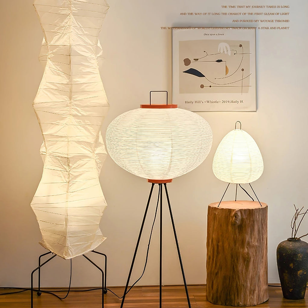 Rice Paper Floor Lamp with Wooden Base - Soft Ambient Lighting for Living Room & Bedroom Decor