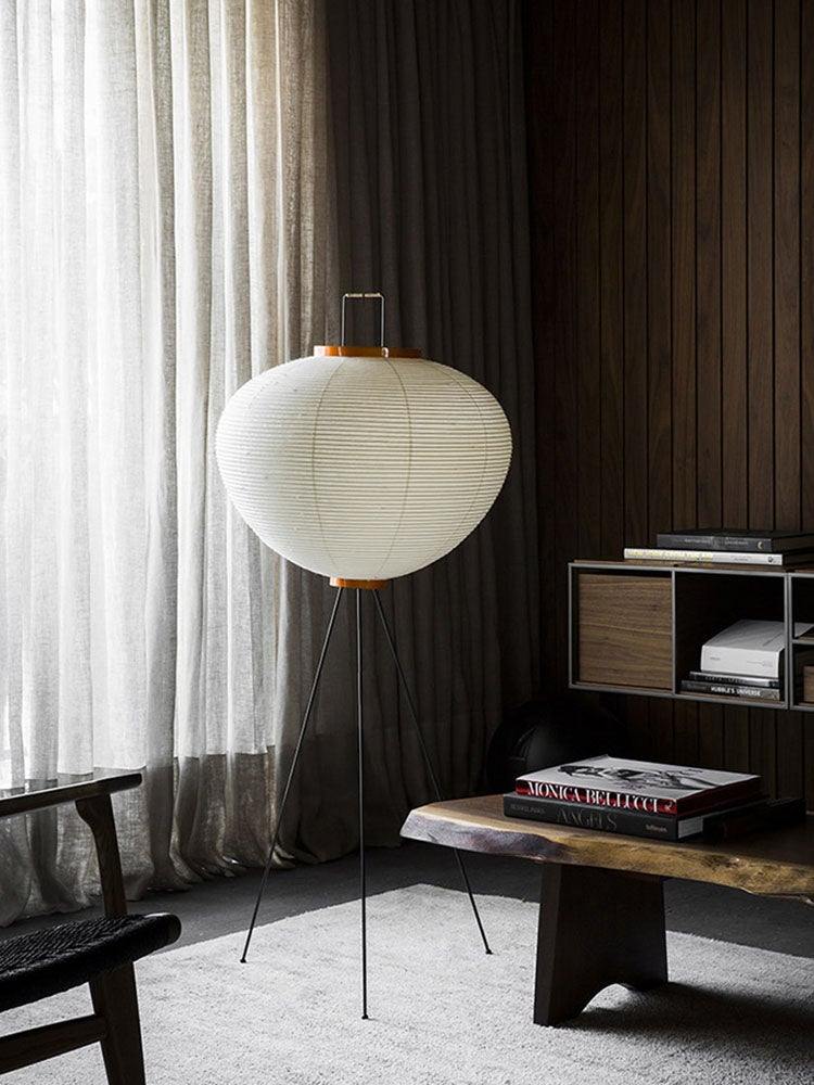 Rice Paper Floor Lamp with Wooden Base - Soft Ambient Lighting for Living Room & Bedroom Decor