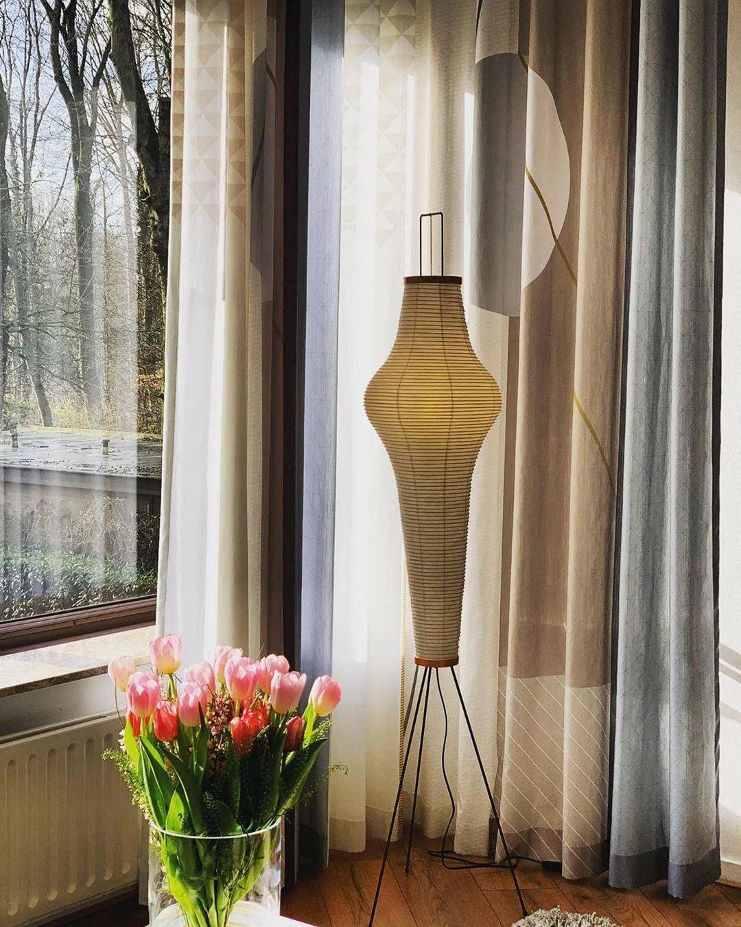 Rice Paper Floor Lamp with Wooden Base - Soft Ambient Lighting for Living Room & Bedroom Decor