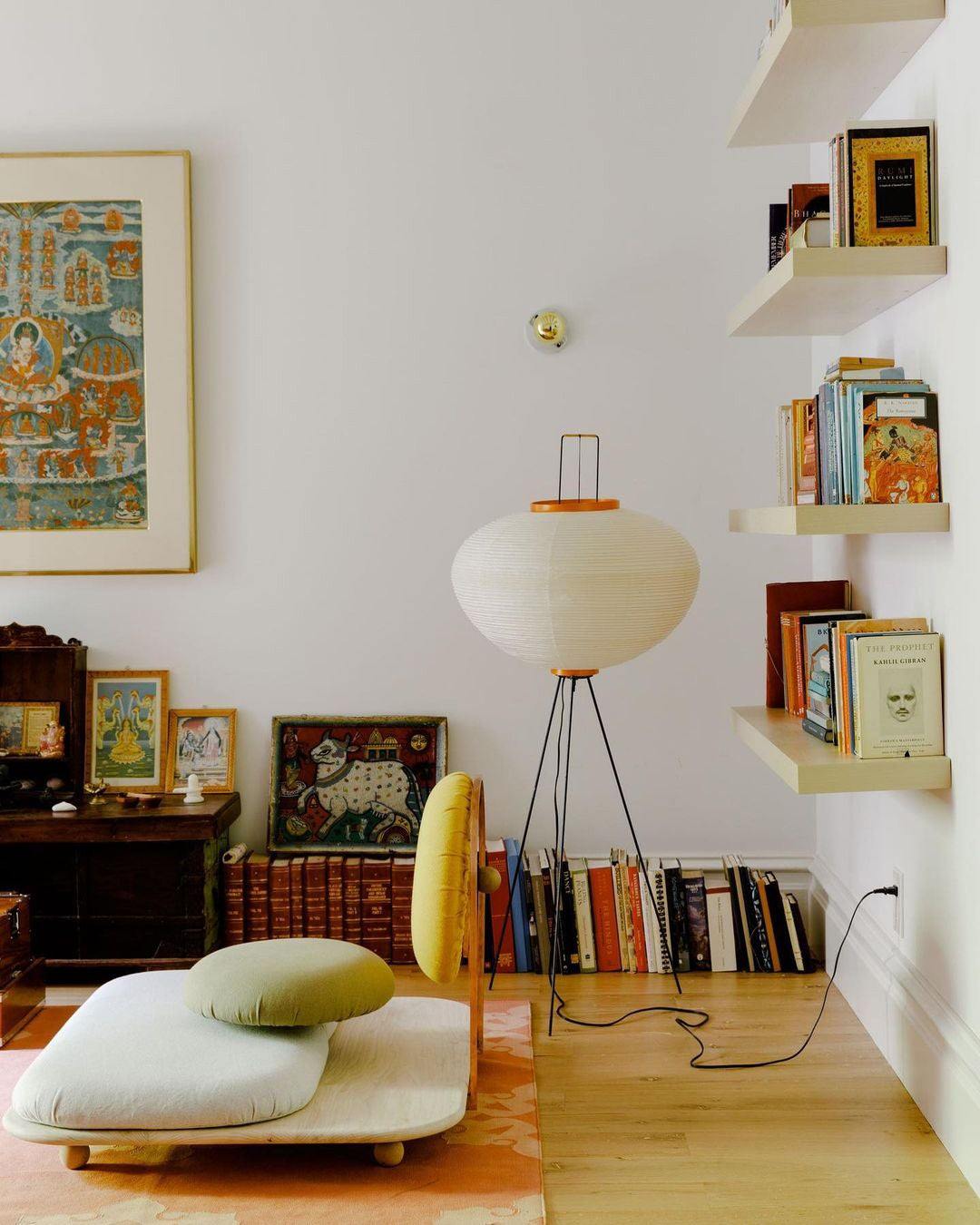 Rice Paper Floor Lamp with Wooden Base - Soft Ambient Lighting for Living Room & Bedroom Decor