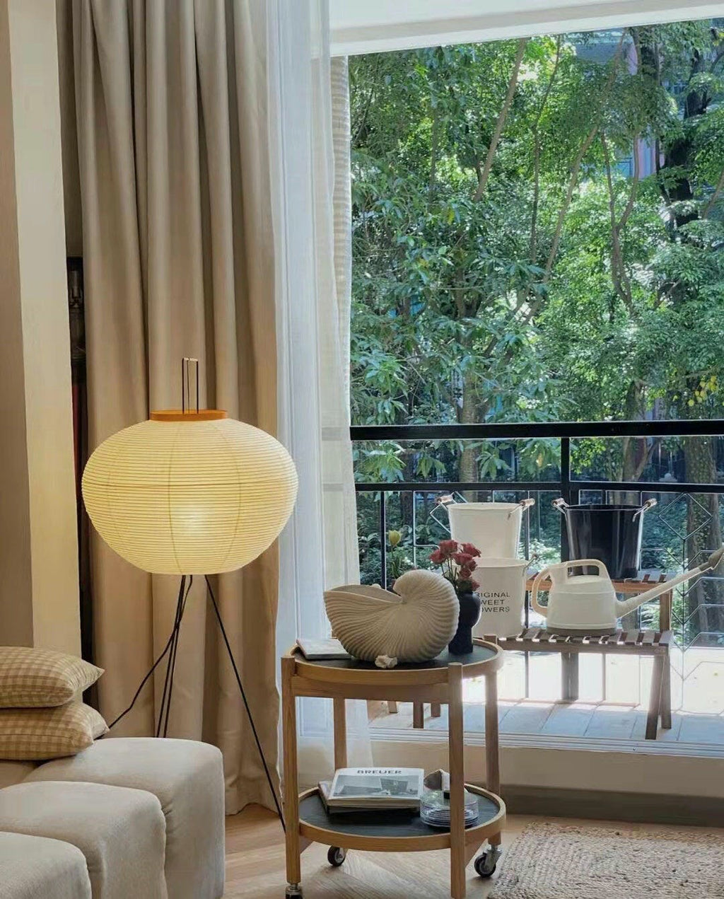 Rice Paper Floor Lamp with Wooden Base - Soft Ambient Lighting for Living Room & Bedroom Decor