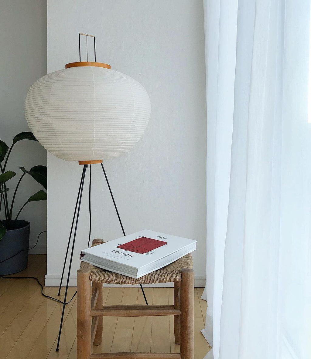 Rice Paper Floor Lamp with Wooden Base - Soft Ambient Lighting for Living Room & Bedroom Decor