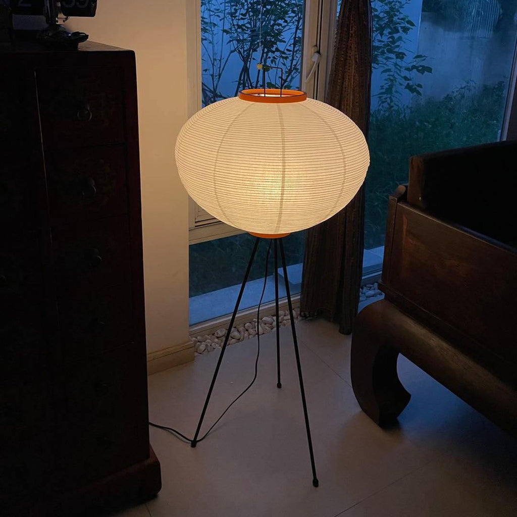 Rice Paper Floor Lamp with Wooden Base - Soft Ambient Lighting for Living Room & Bedroom Decor