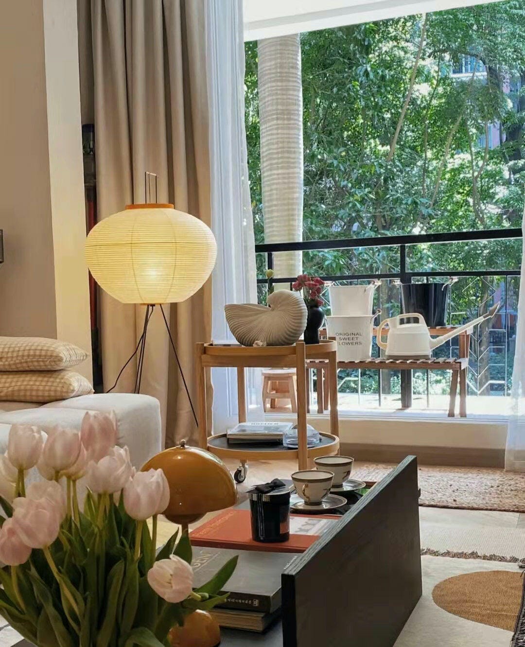 Rice Paper Floor Lamp with Wooden Base - Soft Ambient Lighting for Living Room & Bedroom Decor