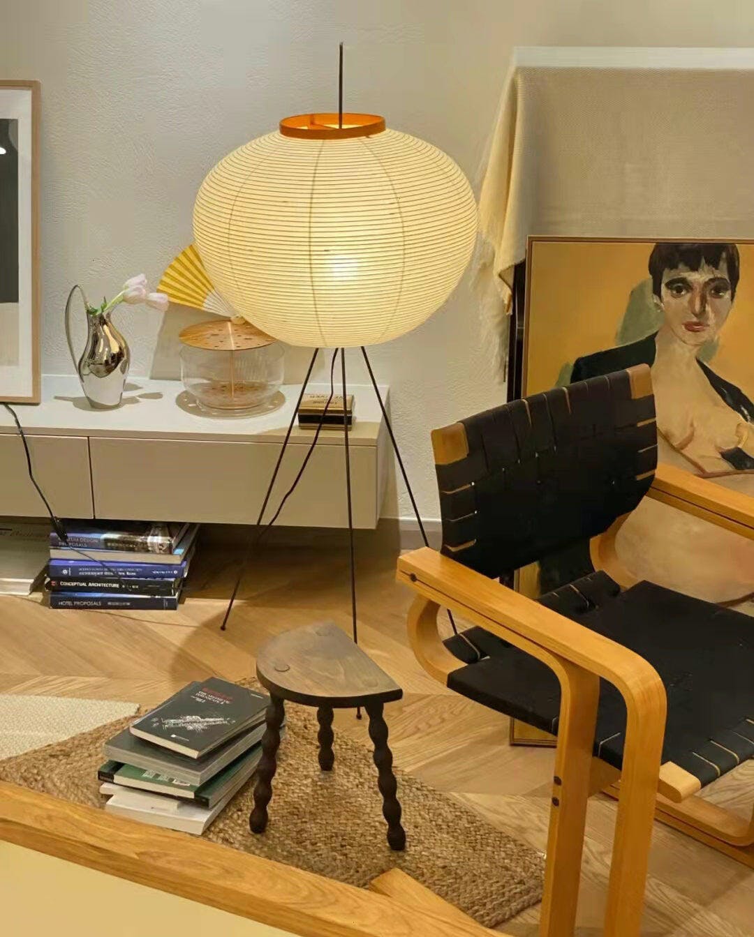 Rice Paper Floor Lamp | Mulberry Paper Shade, Metal Base & Ideal for Indoor Lighting