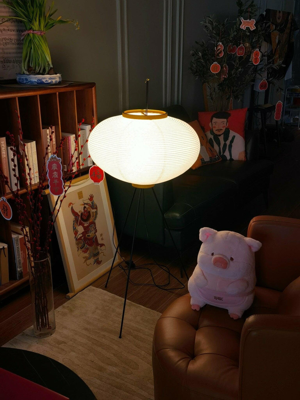 Rice Paper Floor Lamp with Wooden Base - Soft Ambient Lighting for Living Room & Bedroom Decor