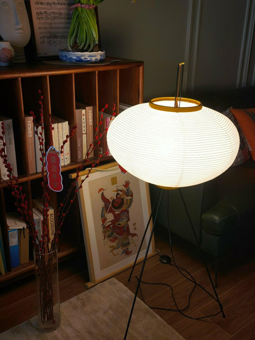 Rice Paper Floor Lamp with Wooden Base - Soft Ambient Lighting for Living Room & Bedroom Decor