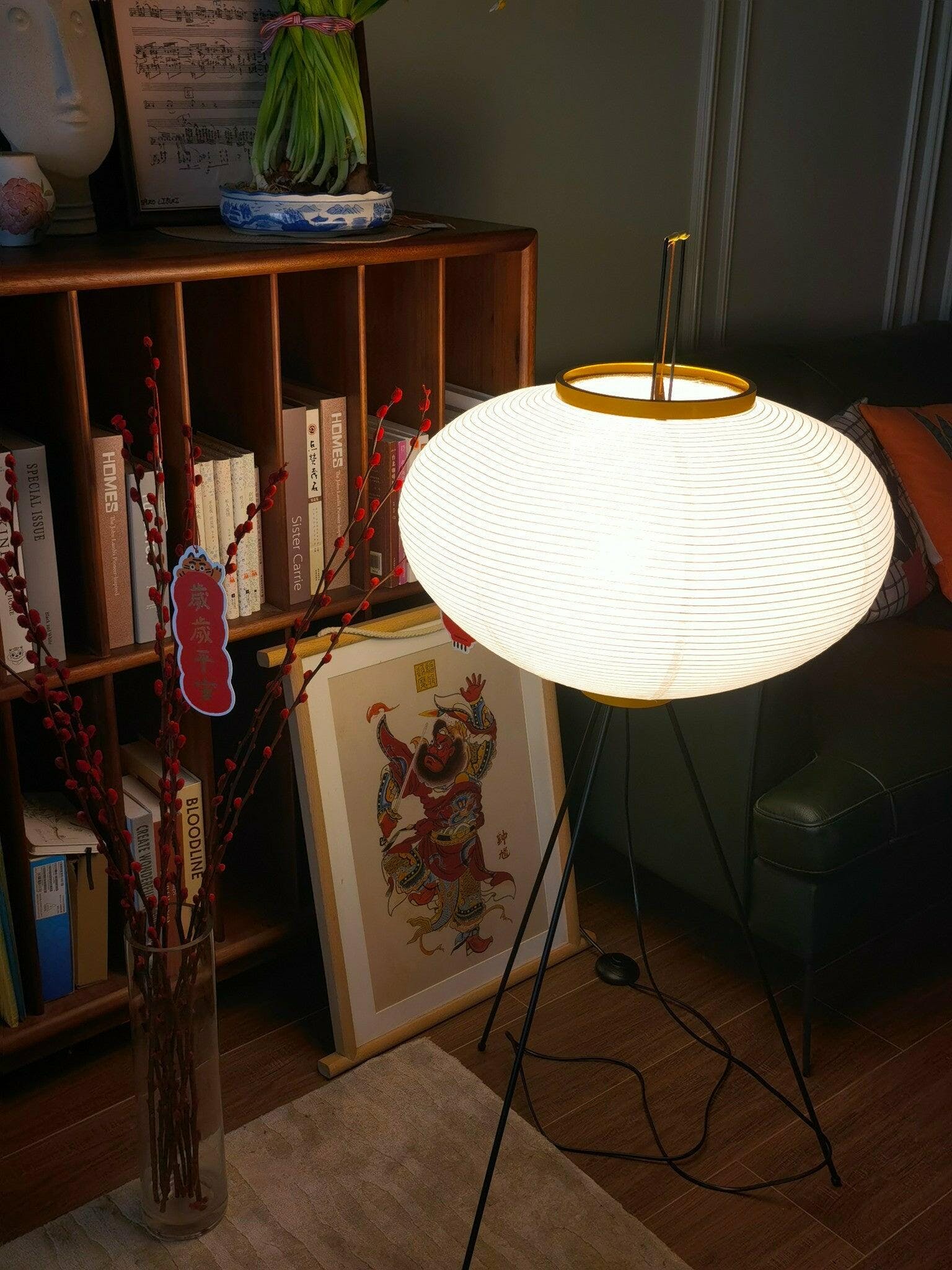 Rice Paper Floor Lamp with Wooden Base - Soft Ambient Lighting for Living Room & Bedroom Decor