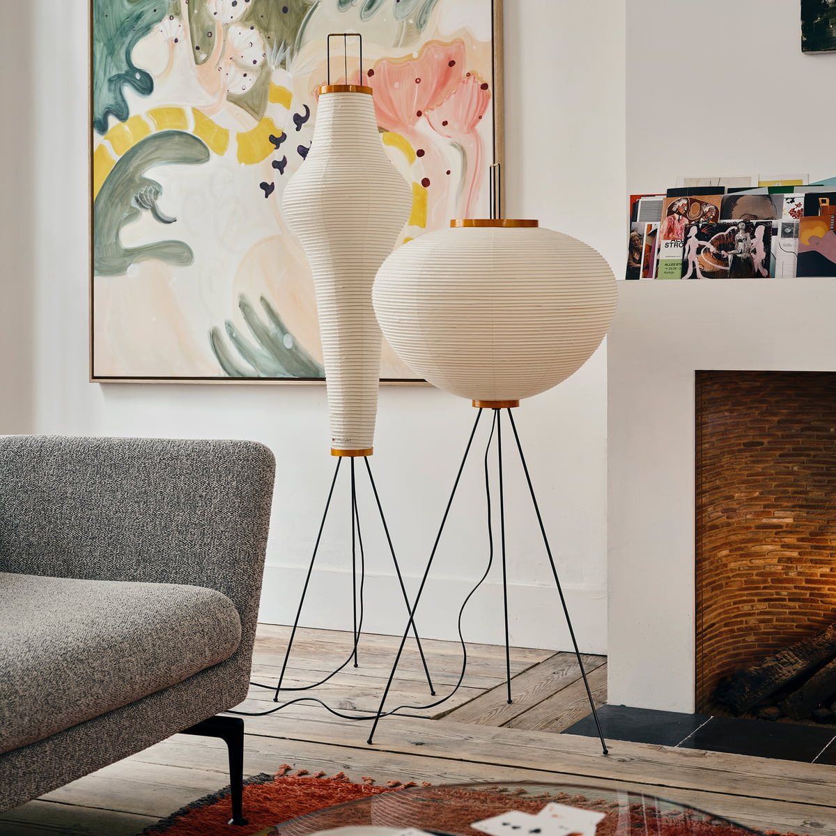 Rice Paper Floor Lamp | Mulberry Paper Shade, Metal Base & Ideal for Indoor Lighting