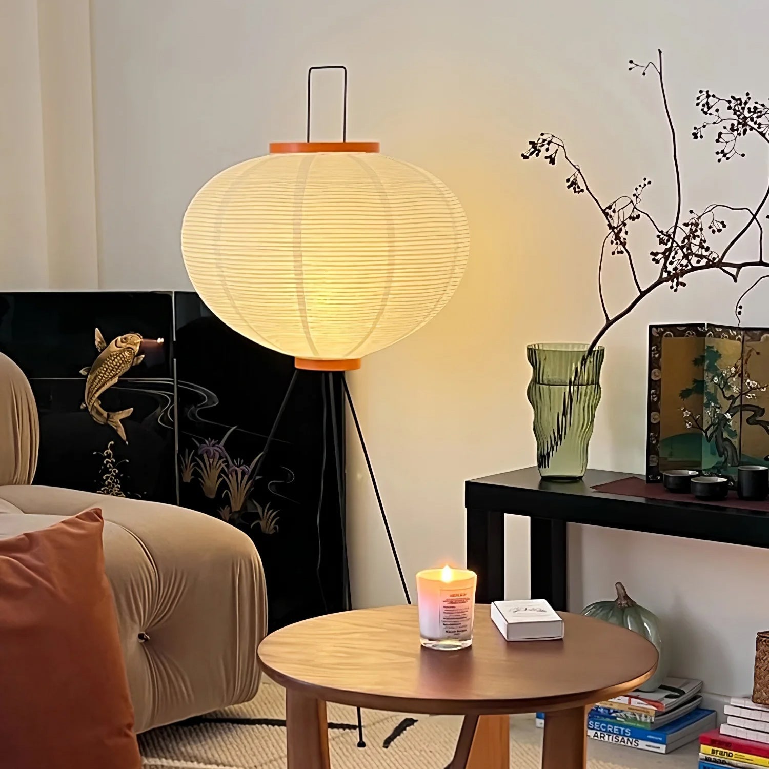 Rice Paper Floor Lamp with Wooden Base - Soft Ambient Lighting for Living Room & Bedroom Decor