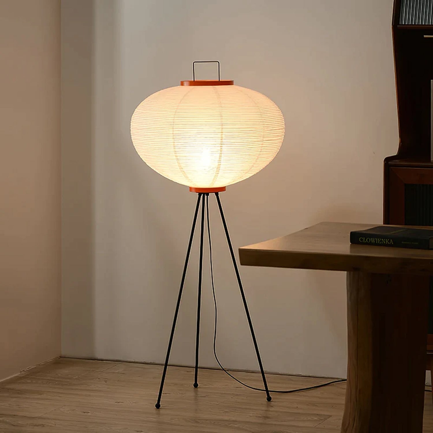 Rice Paper Floor Lamp with Wooden Base - Soft Ambient Lighting for Living Room & Bedroom Decor