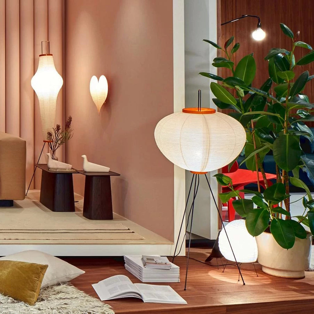 Rice Paper Floor Lamp with Wooden Base - Soft Ambient Lighting for Living Room & Bedroom Decor