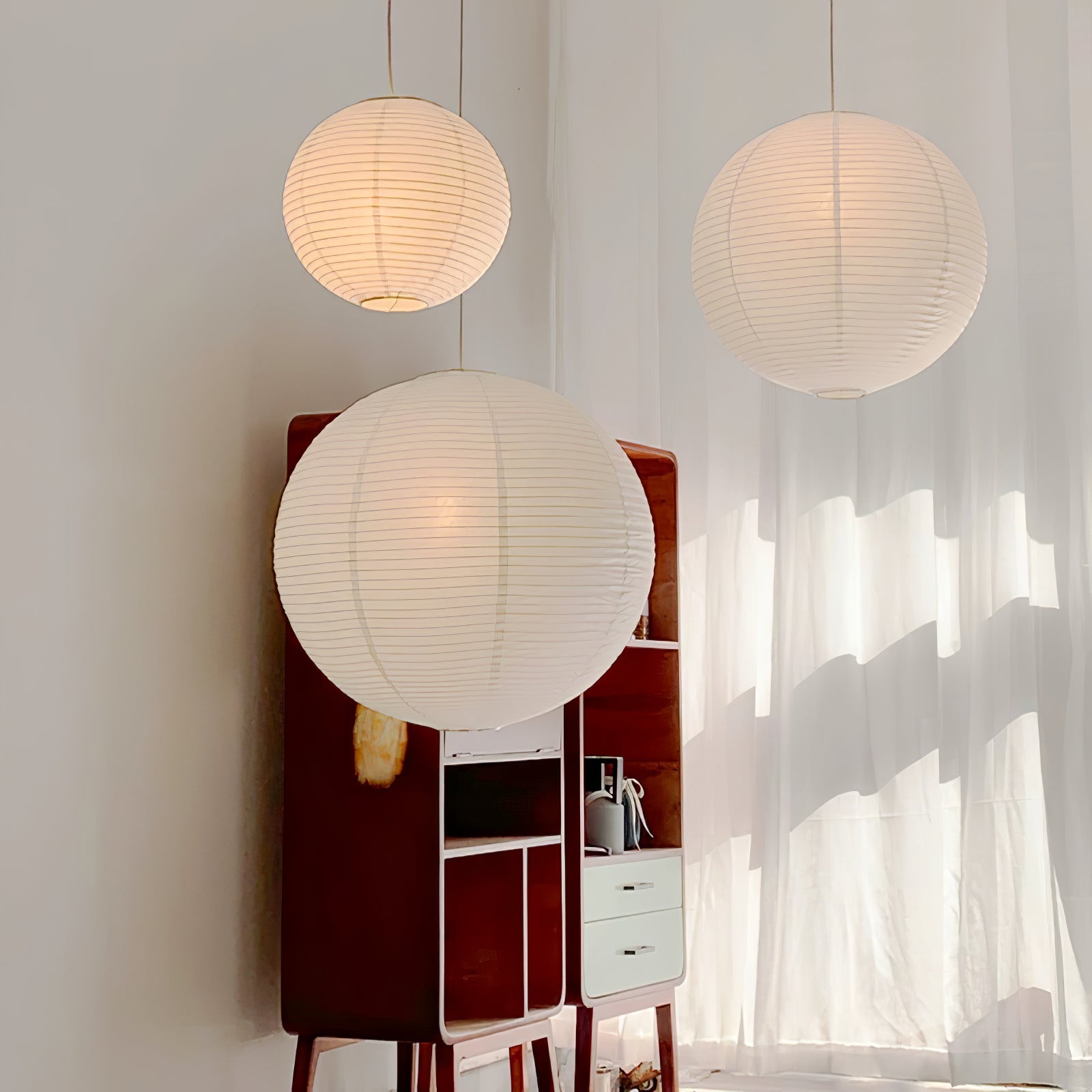 Pendant Swag Light | Handmade Mulberry Paper, Mid-Century Modern Design for Indoor Spaces