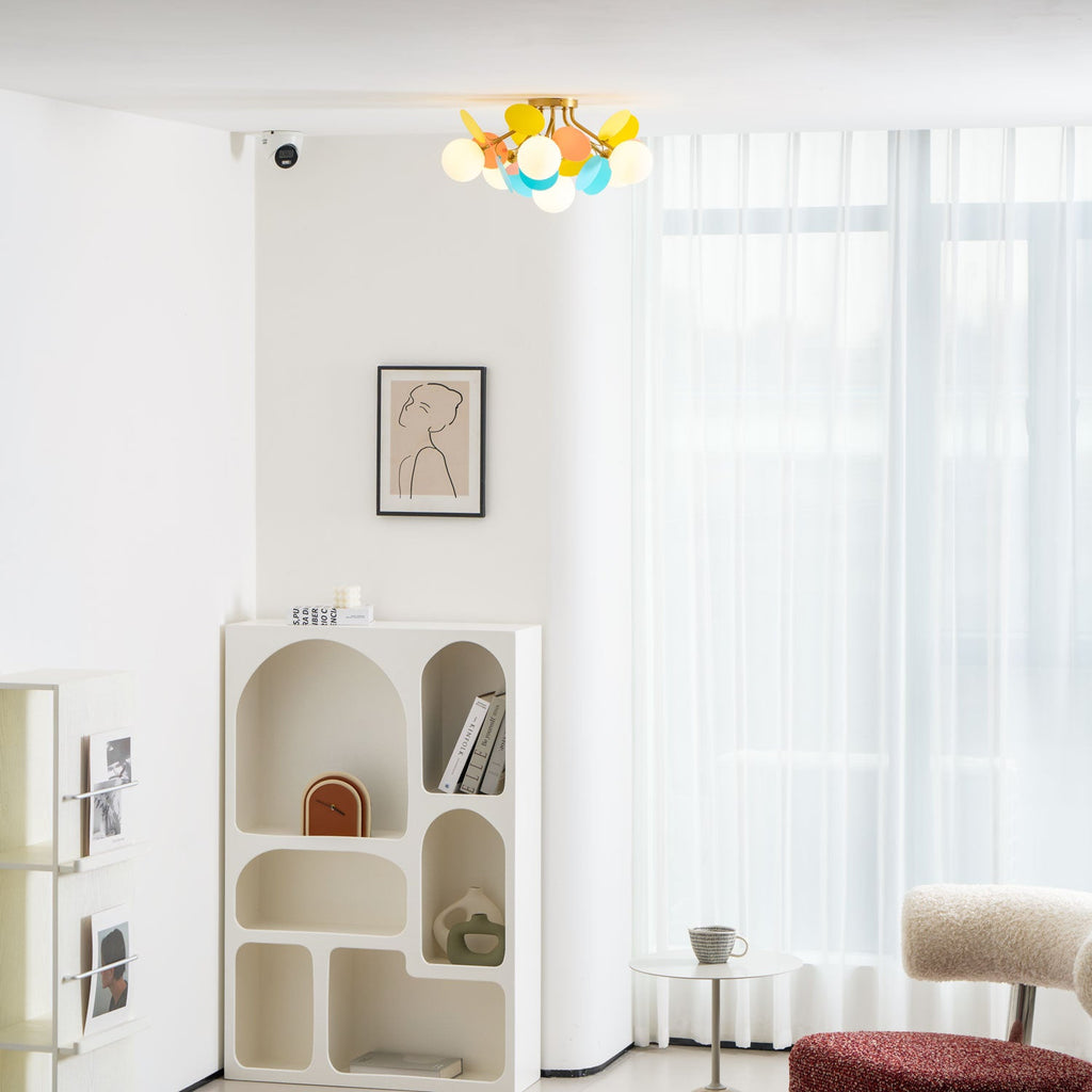 Round Macaron Ceiling Lamp | Colorful Metal & Glass Design for Children's Rooms, Offices & Indoor Spaces