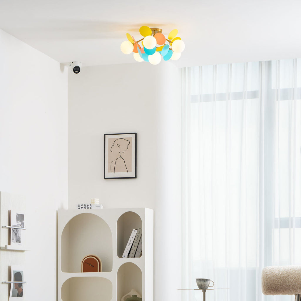 Round Macaron Ceiling Lamp | Colorful Metal & Glass Design for Children's Rooms, Offices & Indoor Spaces