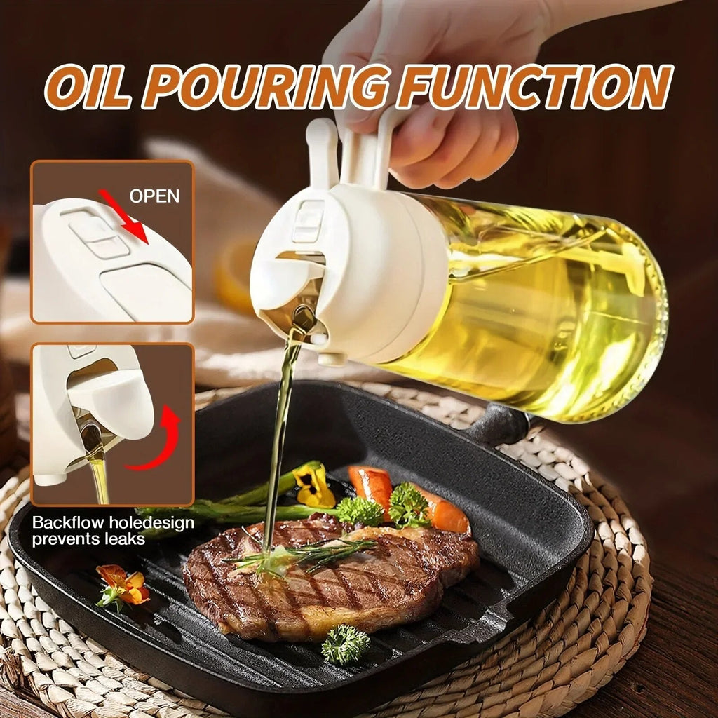 2 in 1 Oil Spray and Pour Bottle - 470ml Dispenser for Olive Oil Cooking