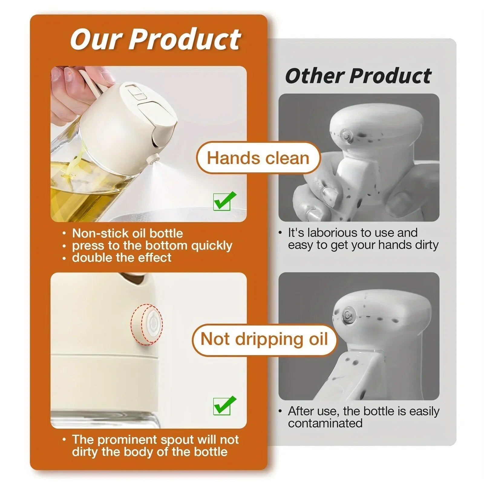 2 in 1 Oil Spray and Pour Bottle - 470ml Dispenser for Olive Oil Cooking