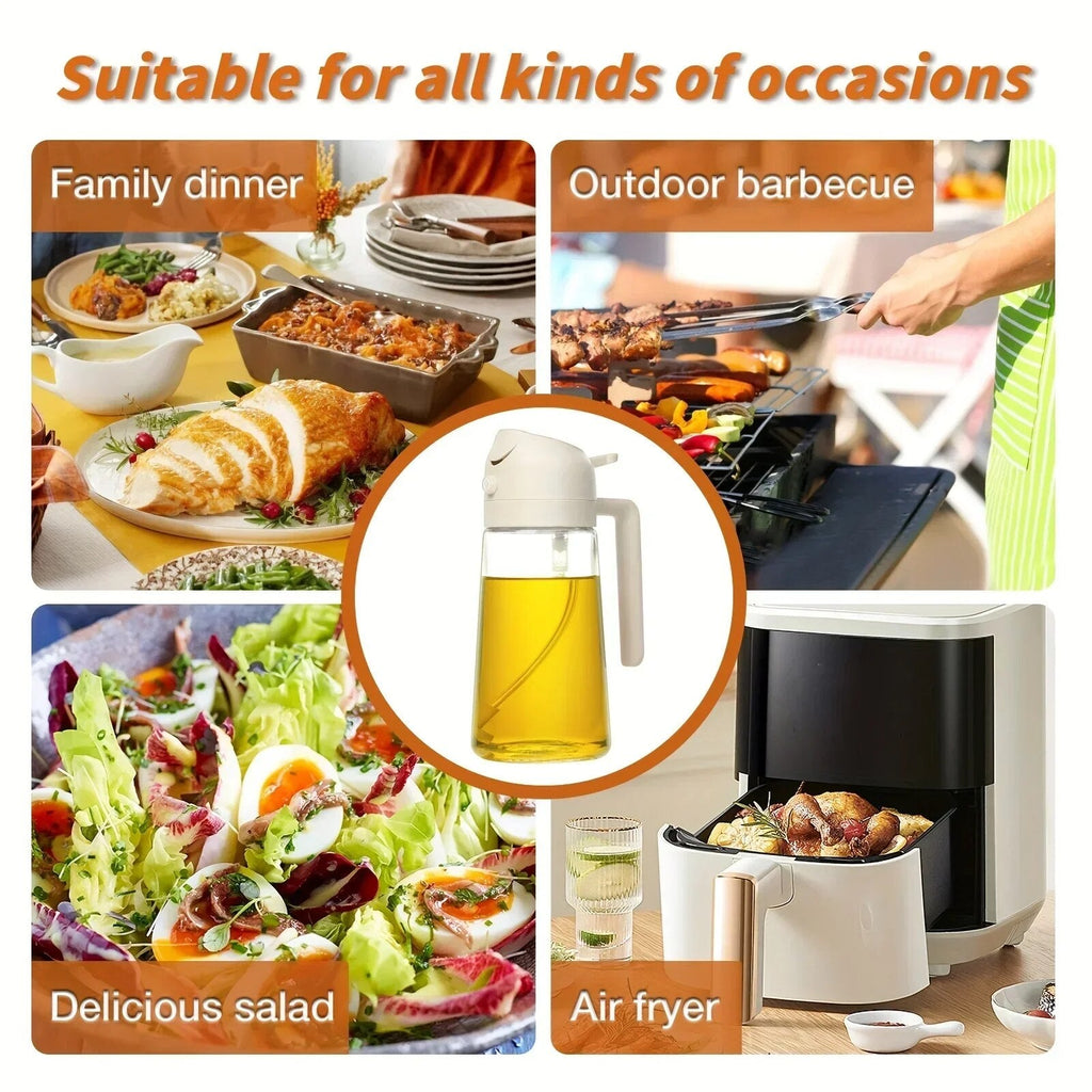 2 in 1 Oil Spray and Pour Bottle - 470ml Dispenser for Olive Oil Cooking
