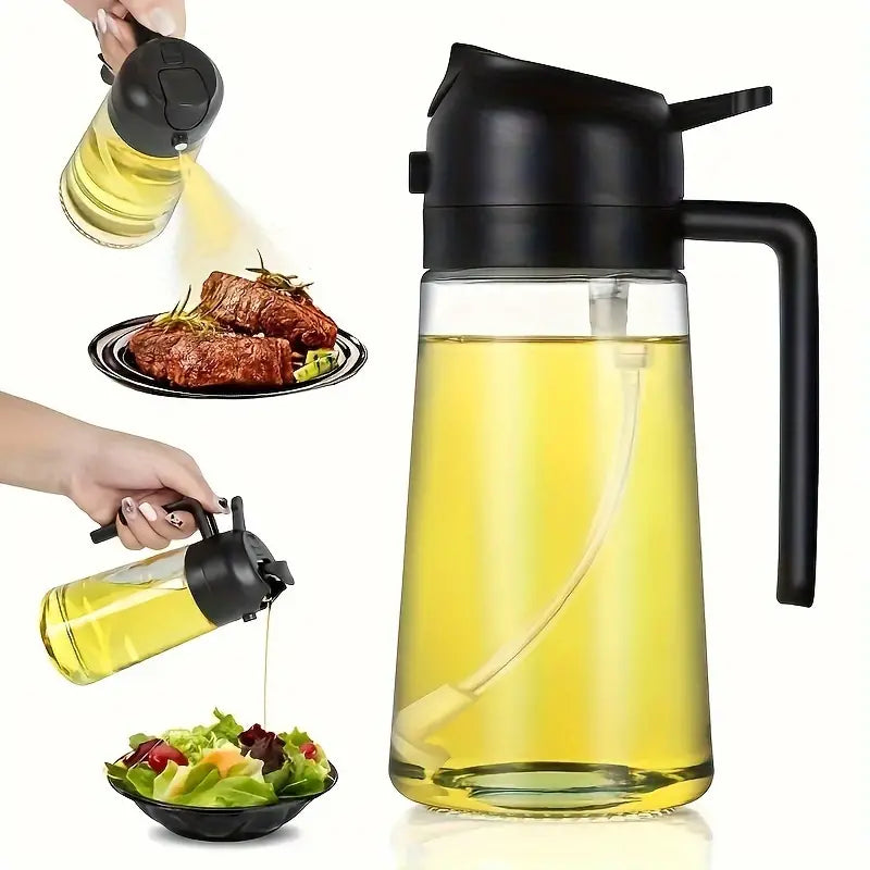 2 in 1 Oil Spray and Pour Bottle - 470ml Dispenser for Olive Oil Cooking
