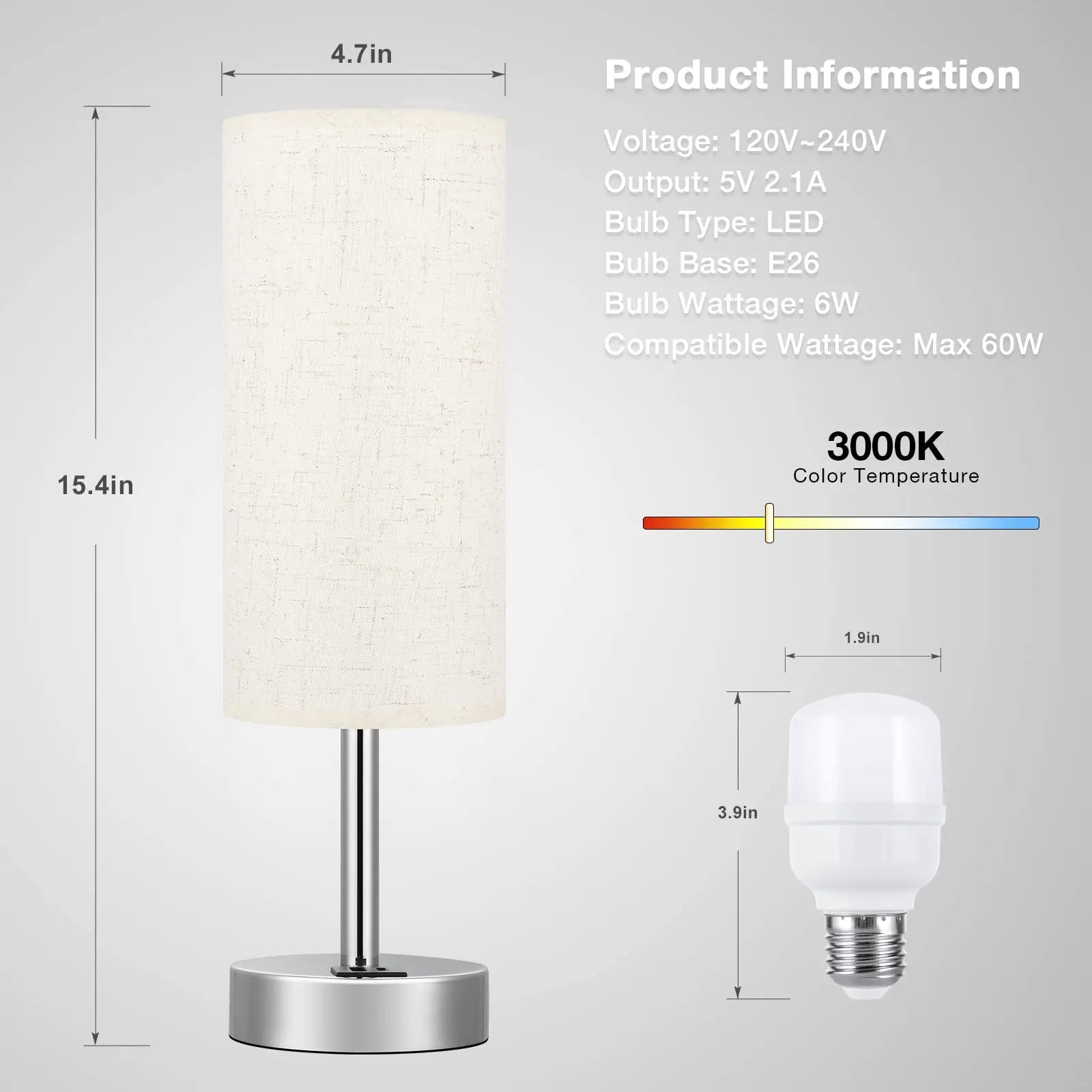 LED Touch Control Table Lamp with 3-Way Dimmable Settings and USB A+C Ports for Bedroom Nightstand & Desk Use