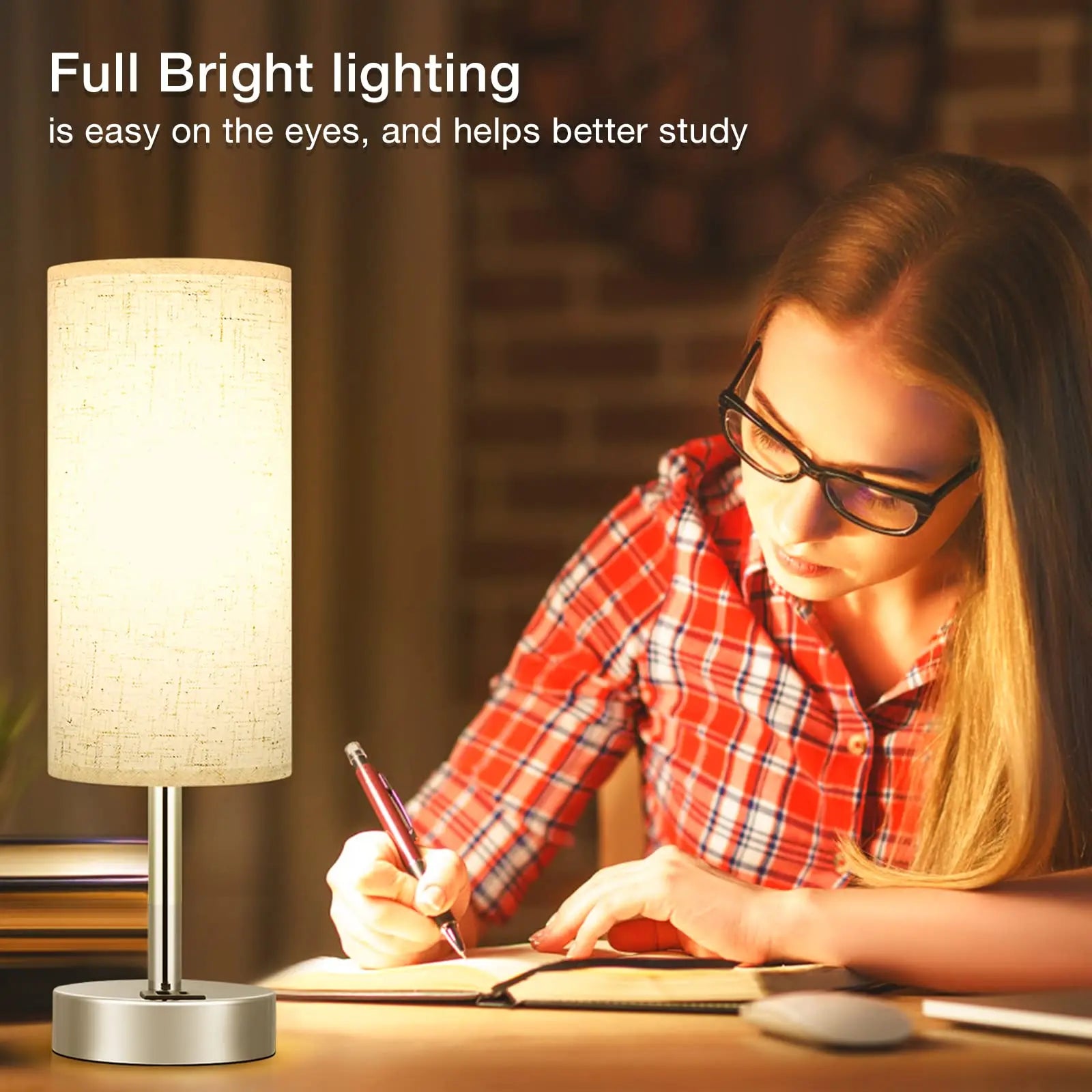 LED Touch Control Table Lamp with 3-Way Dimmable Settings and USB A+C Ports for Bedroom Nightstand & Desk Use