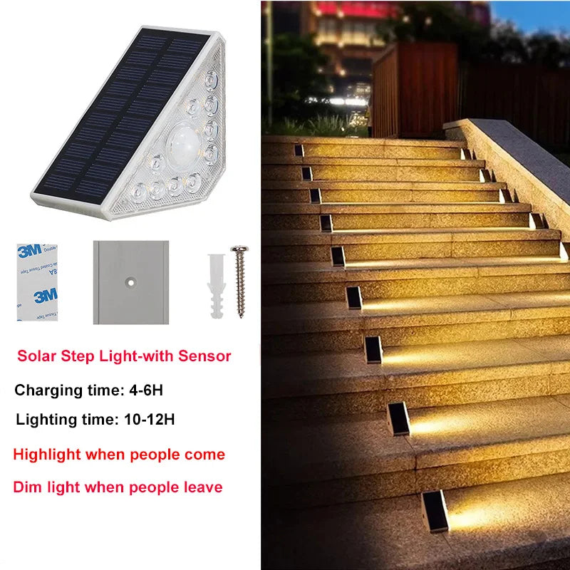 LED Motion Sensor Outdoor Solar Step Lights - 550LM Super Bright 10-LED Warm White Waterproof Lighting for Porch, Patio & Deck