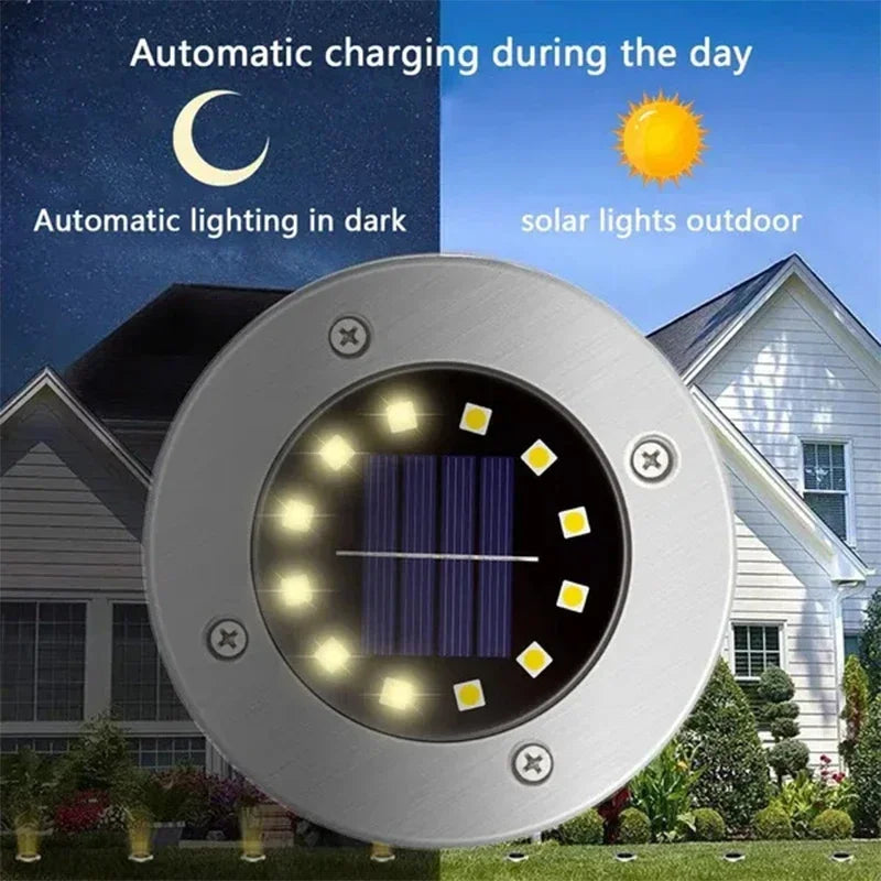 Solar Disk Lights Outdoor - 8 LED Underground Spotlights for Garden, Lawn & Yard Decoration - 1/4/8 Pack Options Available