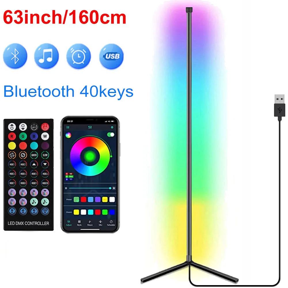 Smart 160cm RGB Dimmable Corner Floor Lamp for Bedroom, Gaming & Living Room Mood Lighting with Alexa Control