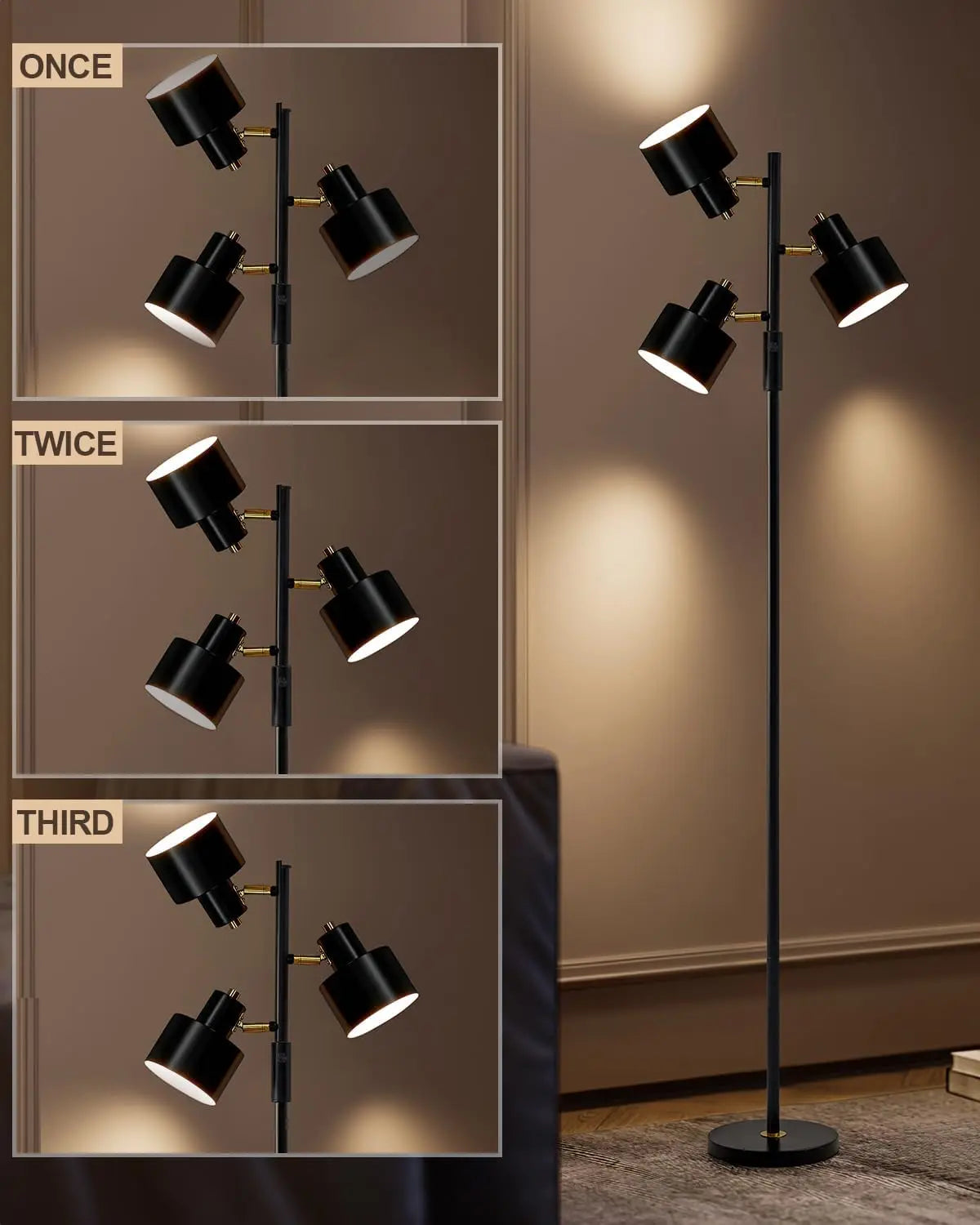 LED Floor Lamp for Living Room - Tall Modern Industrial Vintage Standing Corner Light for Office & Home Decor