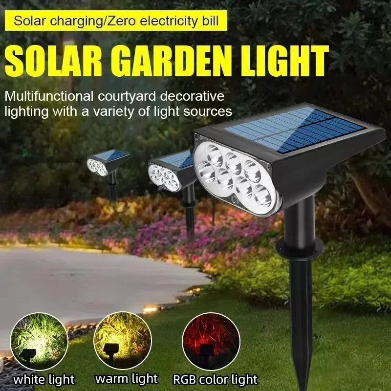 LED Solar Spotlight Garden Light - Adjustable In-Ground Waterproof Lamp for Outdoor Landscape Lighting & Wall Illumination