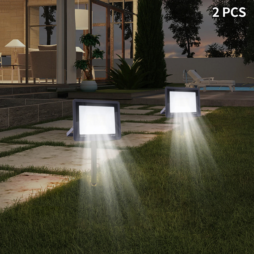 LED Flood Light 2-Pack, 6000-6500K Daylight White, IP66 Waterproof Outdoor Lighting for Backyard & Garage Use