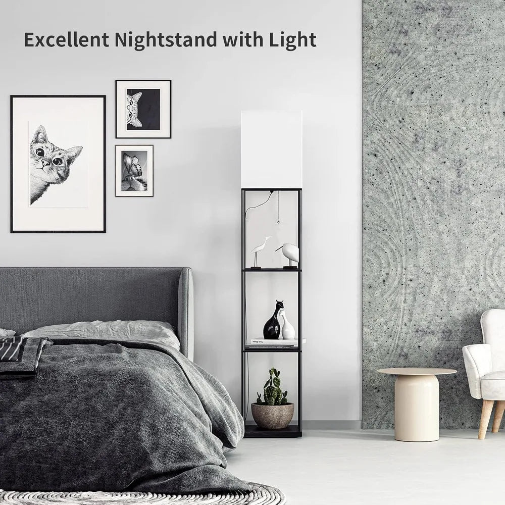 LED Floor Lamp with Shelves, Modern Square Standing Light with 3 Color Temperature Bulb for Corner Display & Bookshelf Use