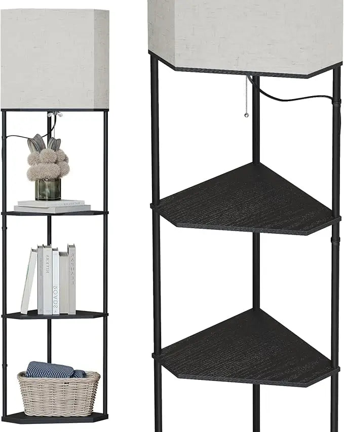 LED Floor Lamp with Shelves, Modern Square Standing Light with 3 Color Temperature Bulb for Corner Display & Bookshelf Use