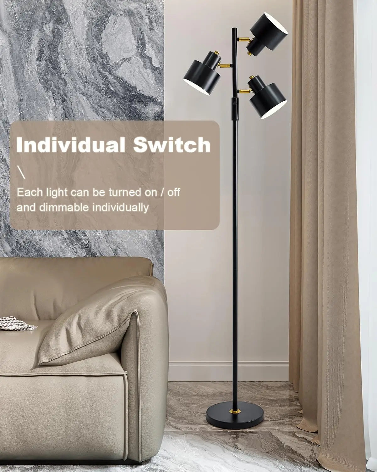 LED Floor Lamp for Living Room - Tall Modern Industrial Vintage Standing Corner Light for Office & Home Decor