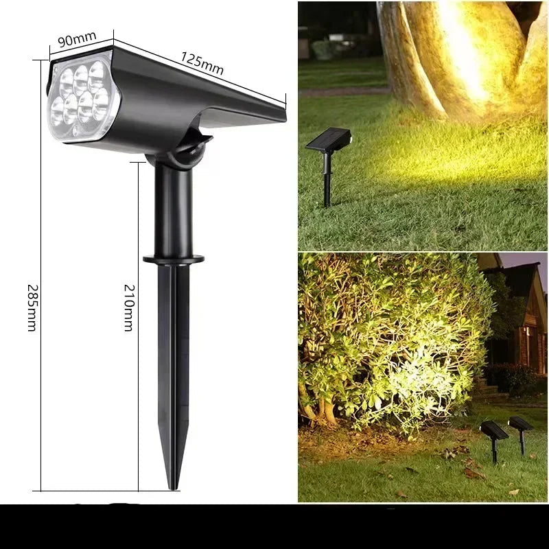 LED Solar Spotlight Garden Light - Adjustable In-Ground Waterproof Lamp for Outdoor Landscape Lighting & Wall Illumination