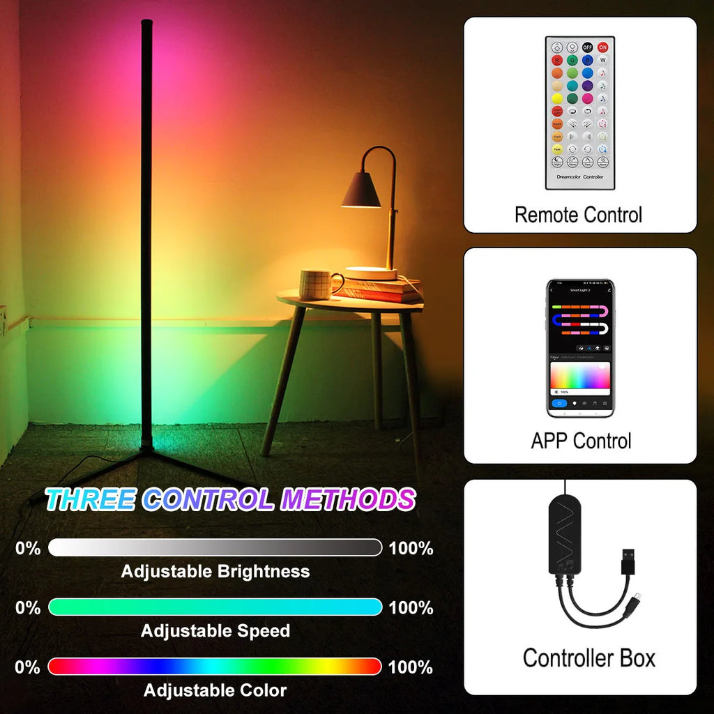 Smart 160cm RGB Dimmable Corner Floor Lamp for Bedroom, Gaming & Living Room Mood Lighting with Alexa Control