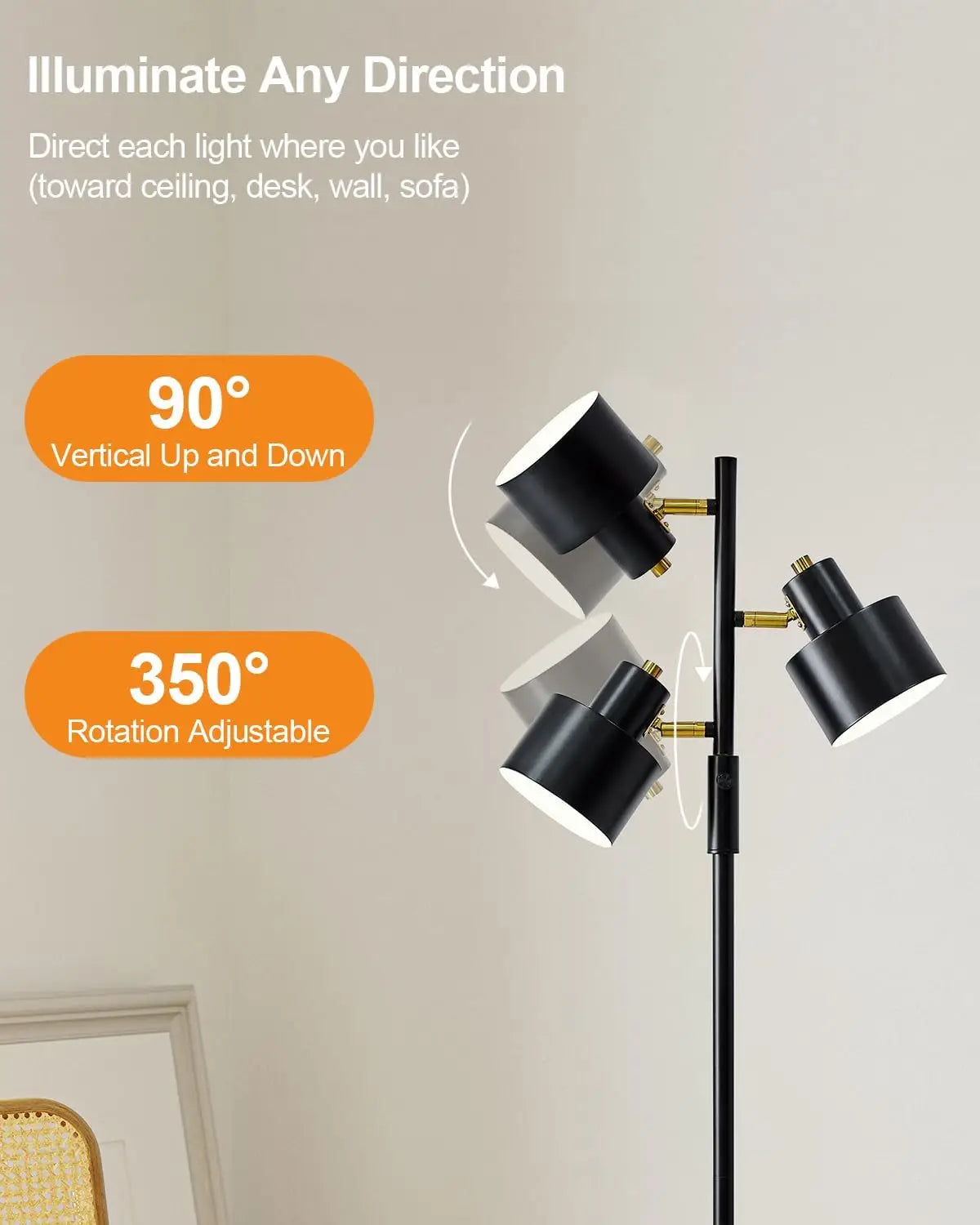 LED Floor Lamp for Living Room - Tall Modern Industrial Vintage Standing Corner Light for Office & Home Decor