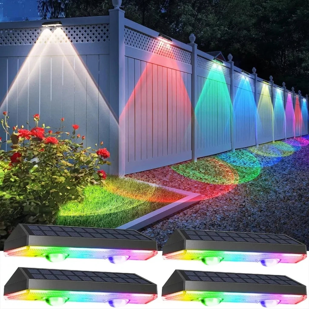 LED Solar Fence Lights - 2/4 PCS RGB & Warm White Outdoor Step Lights - IP65 Waterproof Wall Decor for Garden & Patio Lighting