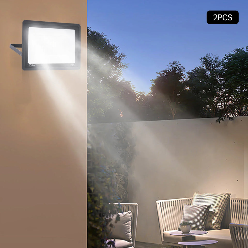 LED Flood Light 2-Pack, 6000-6500K Daylight White, IP66 Waterproof Outdoor Lighting for Backyard & Garage Use