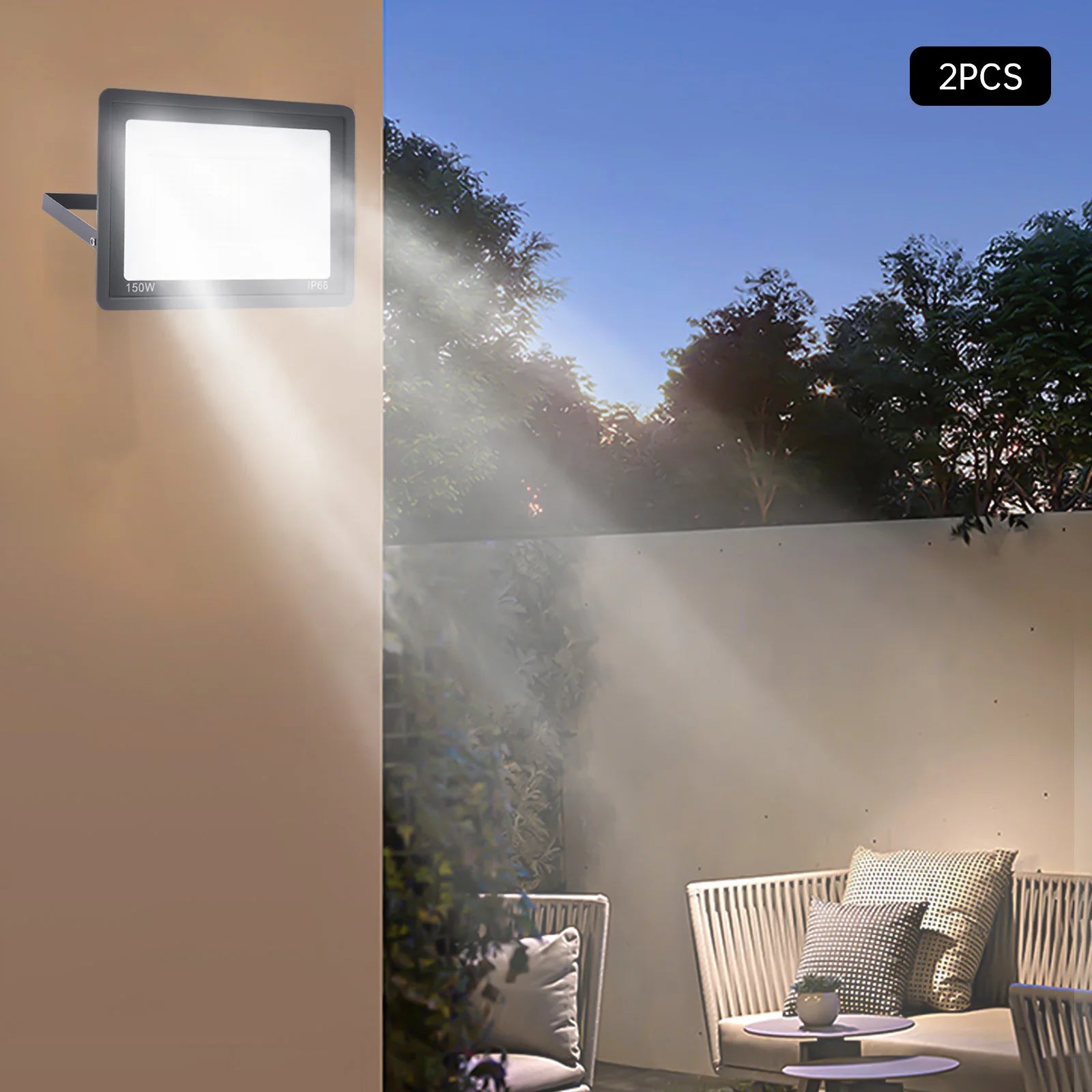 LED Flood Light 2-Pack, 6000-6500K Daylight White, IP66 Waterproof Outdoor Lighting for Backyard & Garage Use